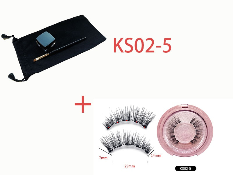 False eyelashes set with a case and measurement details on a white background