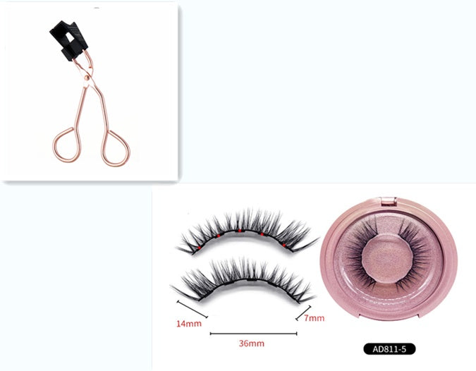 Set of false eyelashes with a pair, a case, and a pair on a white background.
