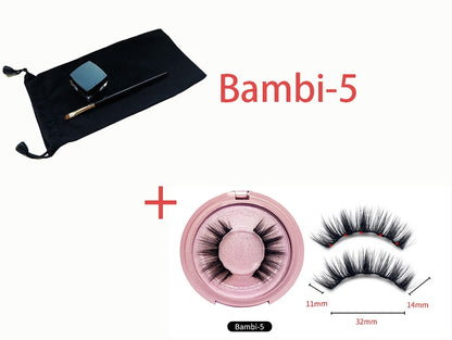 Set of false eyelashes with a compact case and packaging on a white background, featuring the brand 'Bambi-5'.