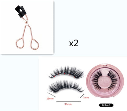 Set of false eyelashes with a lash applicator and measurements on a white background