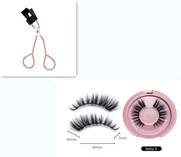 Set of false eyelashes with a lash applicator and measurements on a white background