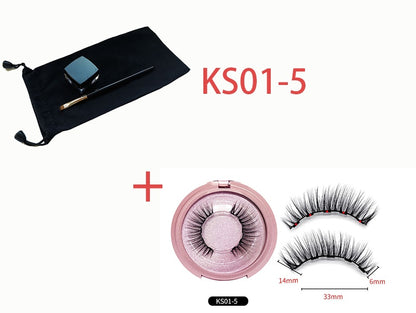 False eyelashes with a pink case and black pouch on a white background