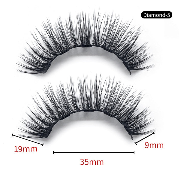 Pair of false eyelashes with measurements on a white background