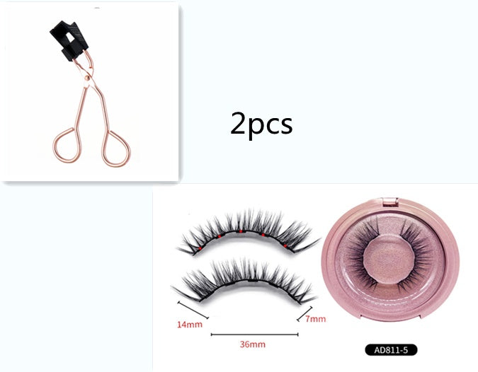 Set of false eyelashes with a pair, a case, and a pair of tweezers on a white background.