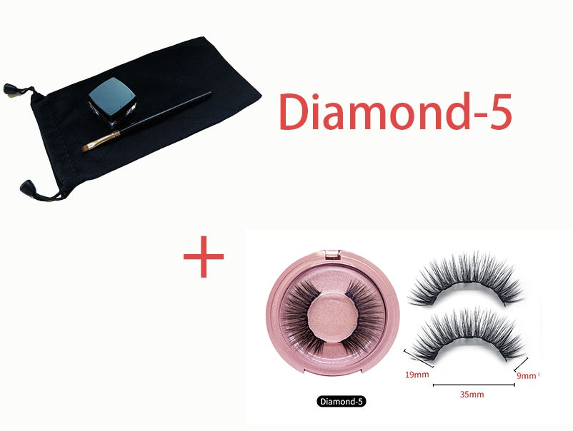 False eyelashes set with case and tools on a white background, featuring 'Diamond-5' branding.