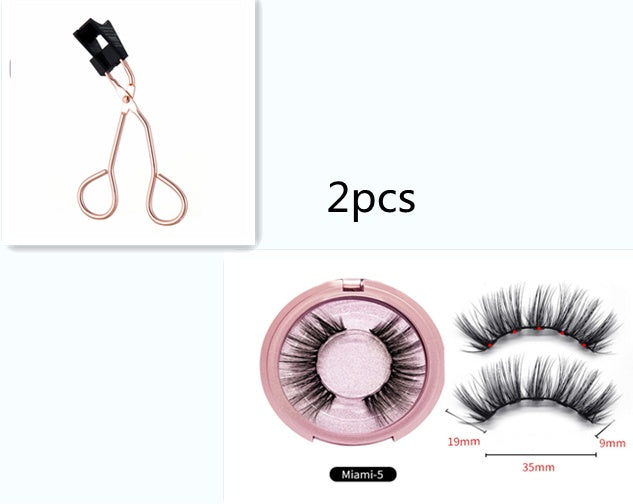 Set of false eyelashes with a case and a pair of tweezers on a white background.