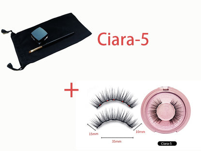 Eyelash set with a case and measurement details on a white background