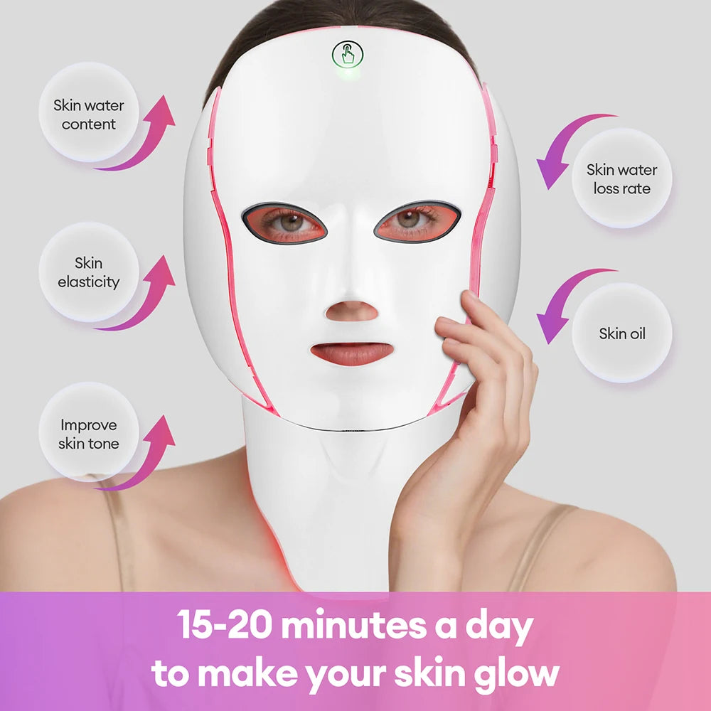 7 Colors LED Facial Mask with Neck LED Light Photon Mask Skin Rejuvenation Anti Acne Beauty Device Face Lifting Firm Massager