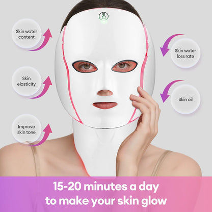 7 Colors LED Facial Mask with Neck LED Light Photon Mask Skin Rejuvenation Anti Acne Beauty Device Face Lifting Firm Massager