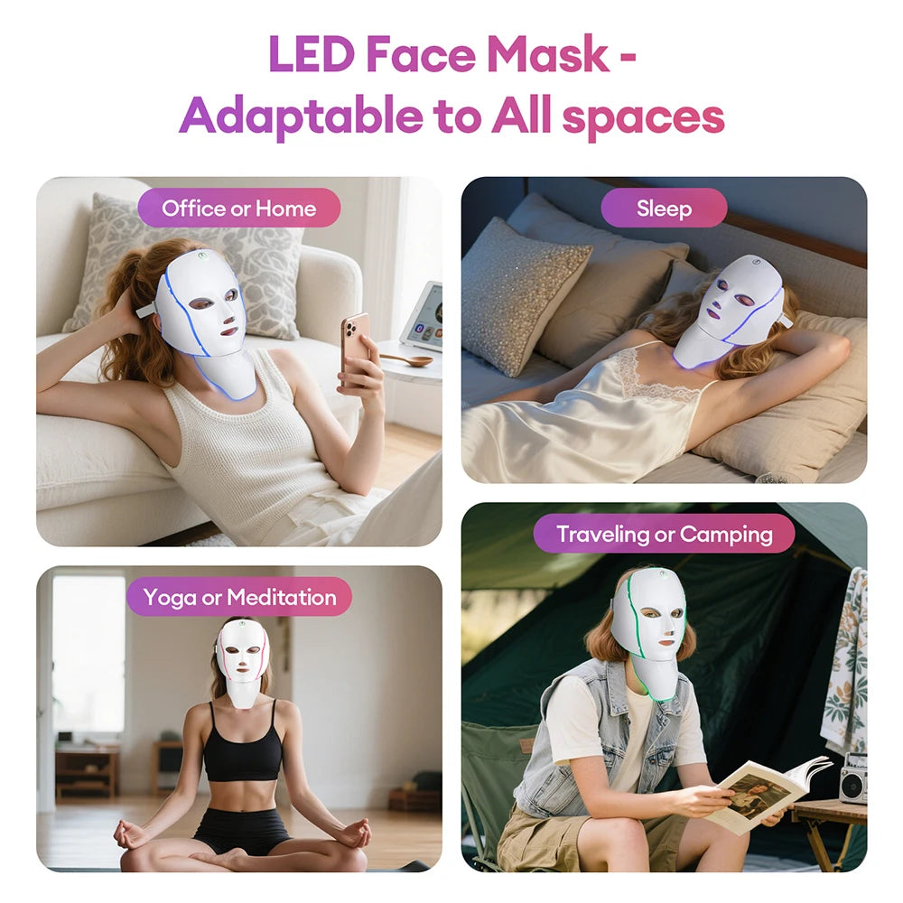 7 Colors LED Facial Mask with Neck LED Light Photon Mask Skin Rejuvenation Anti Acne Beauty Device Face Lifting Firm Massager