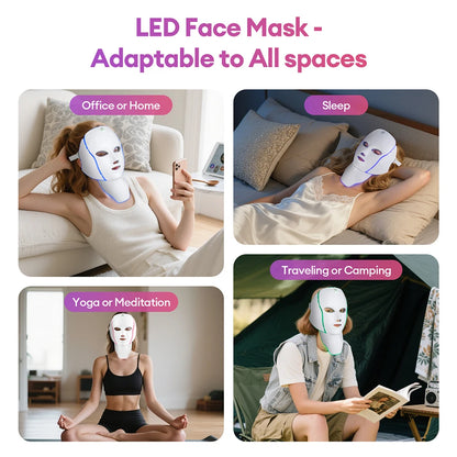 7 Colors LED Facial Mask with Neck LED Light Photon Mask Skin Rejuvenation Anti Acne Beauty Device Face Lifting Firm Massager