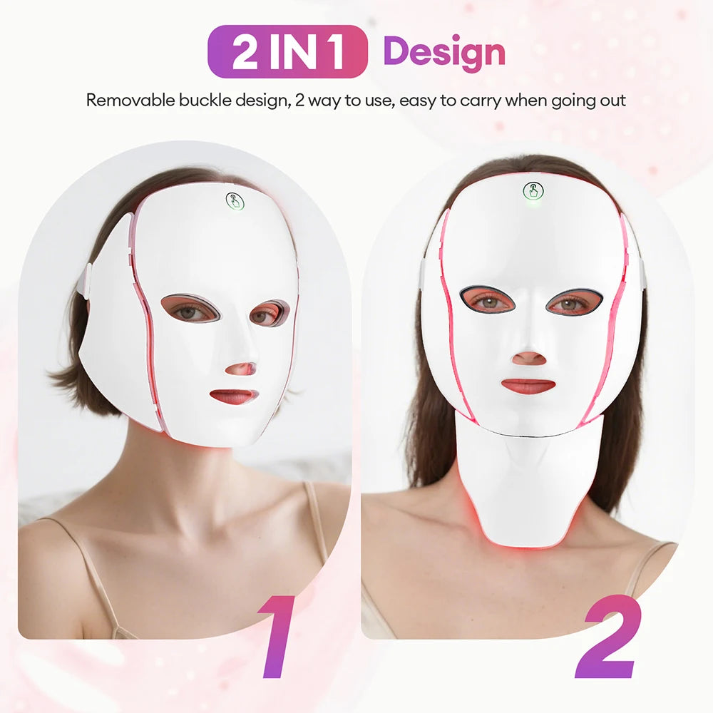 7 Colors LED Facial Mask with Neck LED Light Photon Mask Skin Rejuvenation Anti Acne Beauty Device Face Lifting Firm Massager