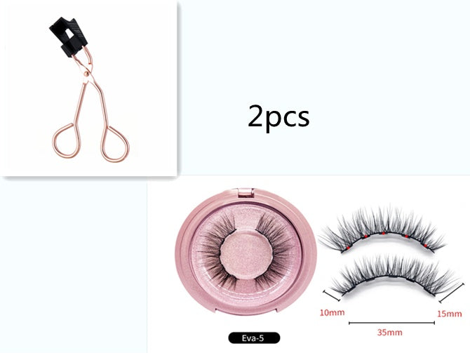 Set of false eyelashes with a pink case and applicator on a white background