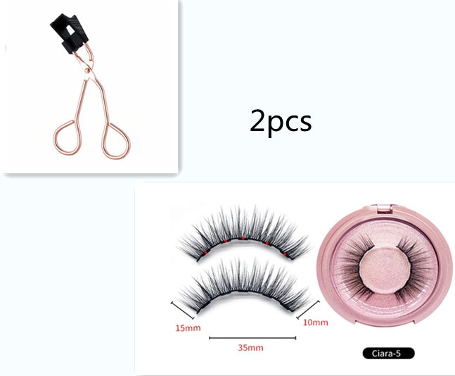 False eyelashes with a pink case and measuring details on a white background
