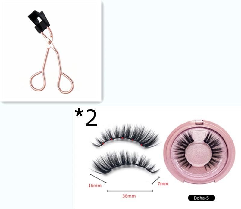 Set of false eyelashes with a holder and measurements on a white background