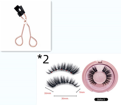 Set of false eyelashes with a holder and measurements on a white background